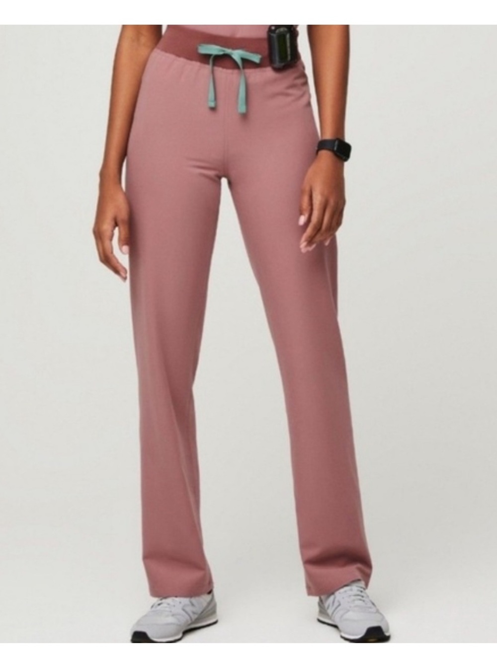 Figs Mineral Mauve Straight-Leg Basic Livingston Pants with Mint Tie